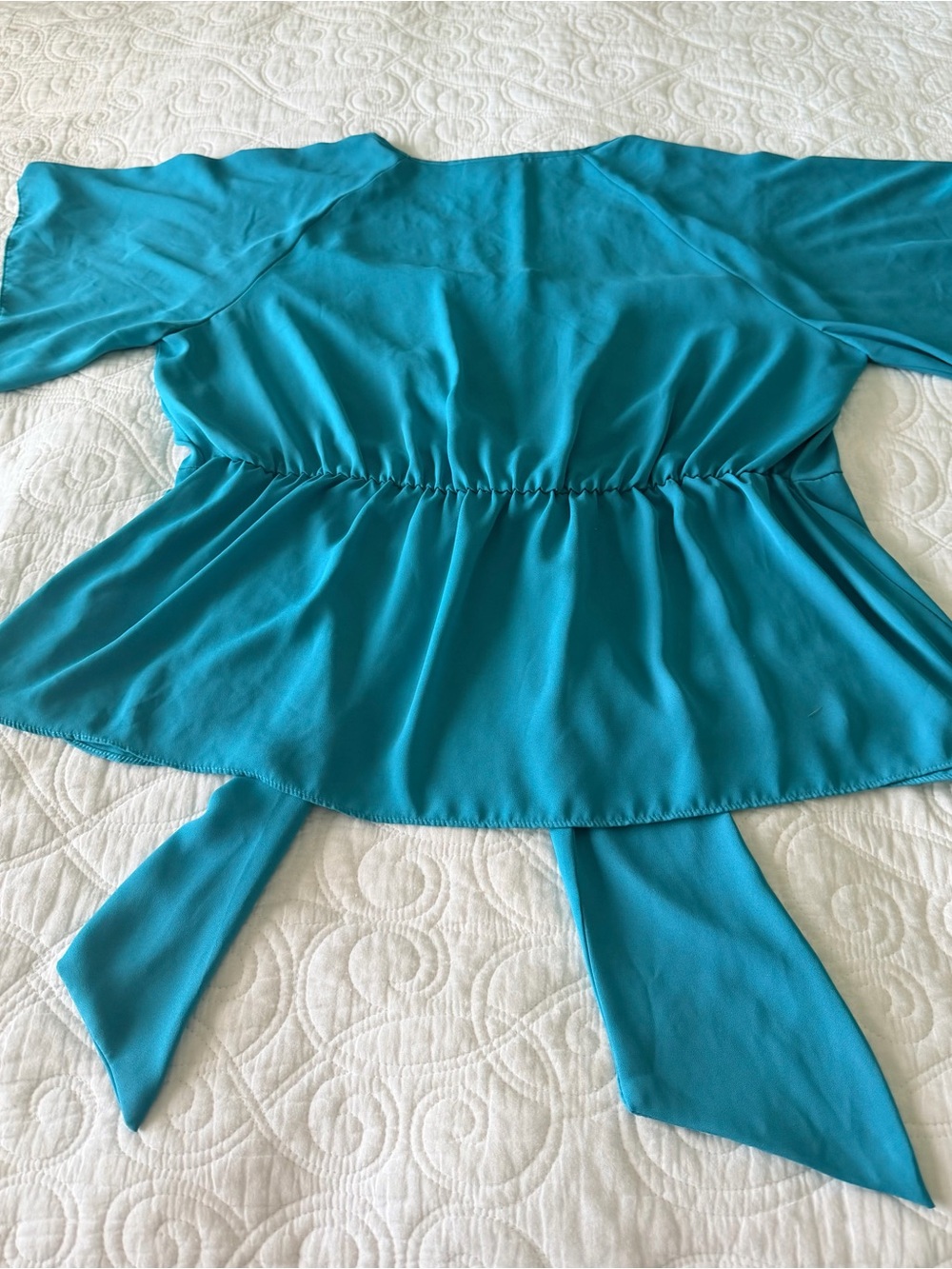 BOLD elements Teal Tie-Front Blouse - Picture 9 of 9